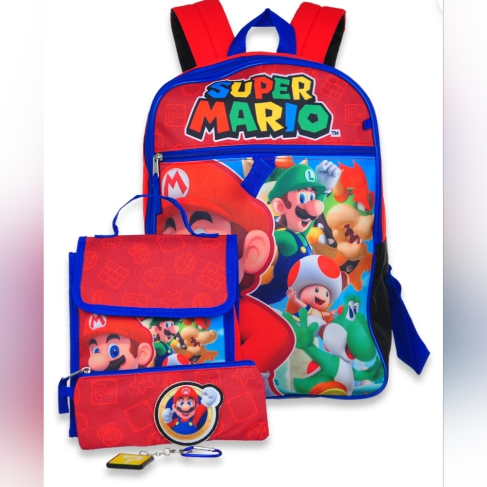 Super Mario Boys' 5-Piece Backpack & Lunchbox Set